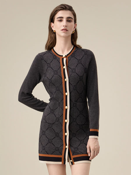 amoretu maxi dress Amoretu Lyocell Long Sleeve Contrast Logo Pattern Knitted Dress