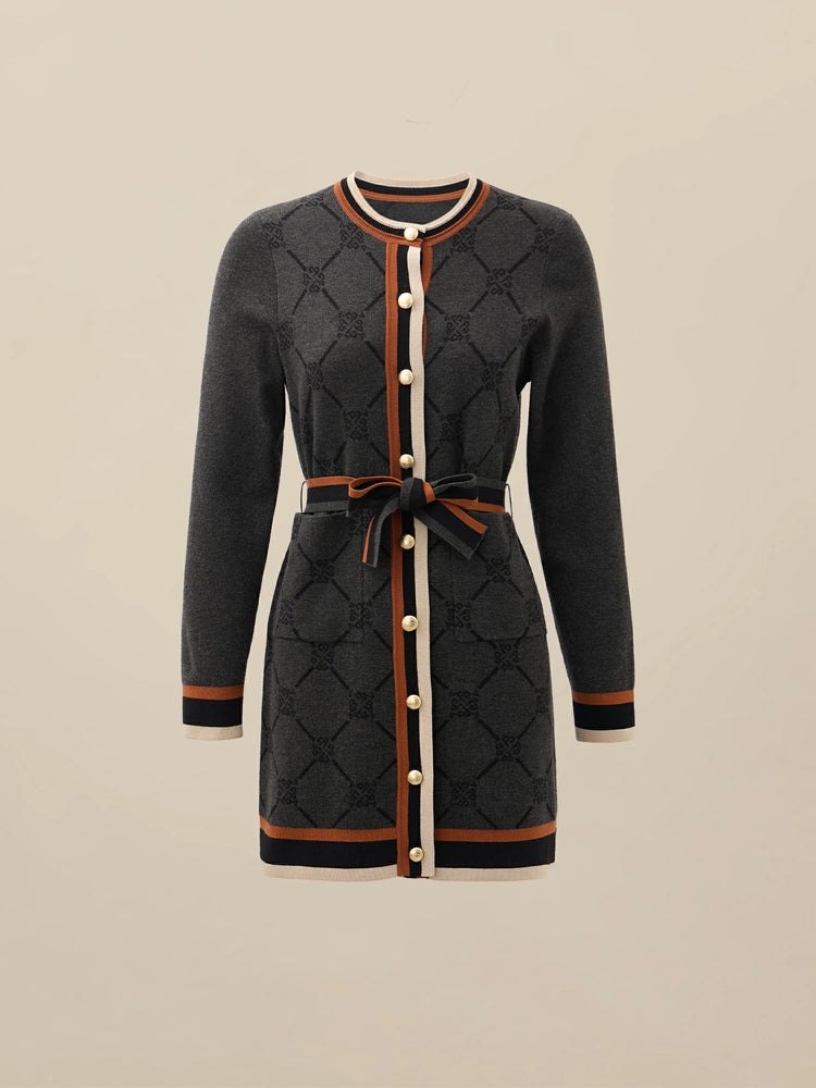 Amoretu Lyocell Long Sleeve Contrast Logo Pattern Knitted Dress