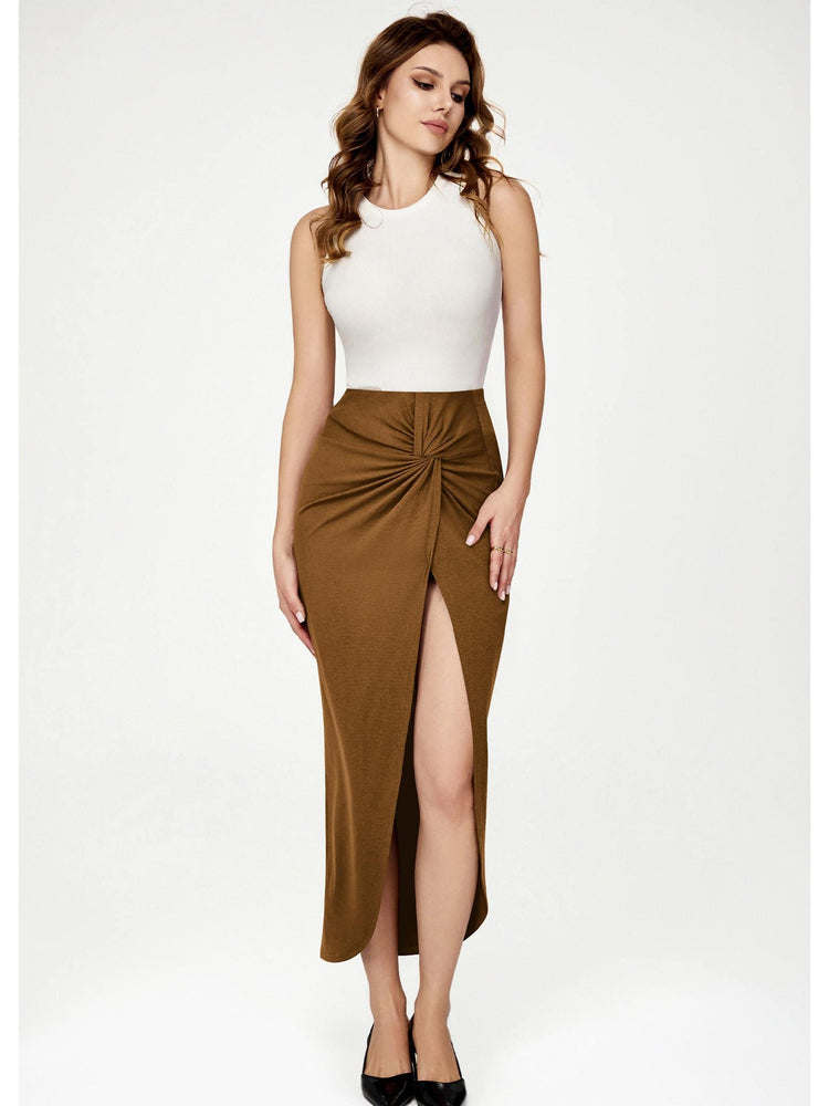 Amoretu Women's Slit Wrap Asymmetrical High Waisted Twist Skirt