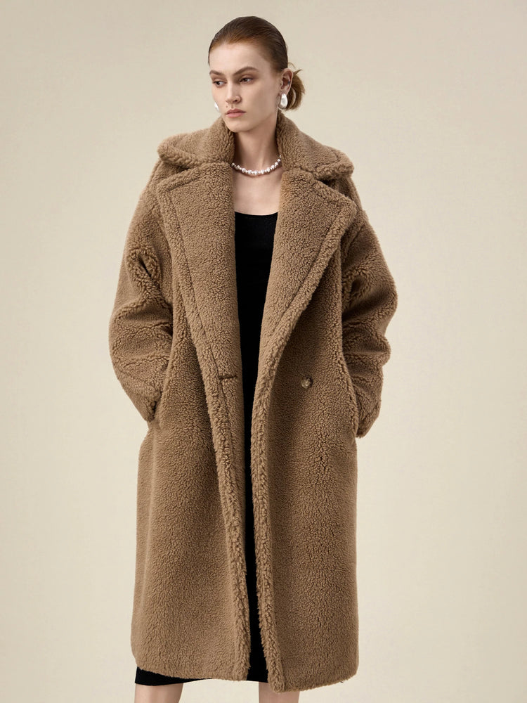 (FINAL SALE) 55.4% Wool Notch Lapel Long Sleeve Plush Coat