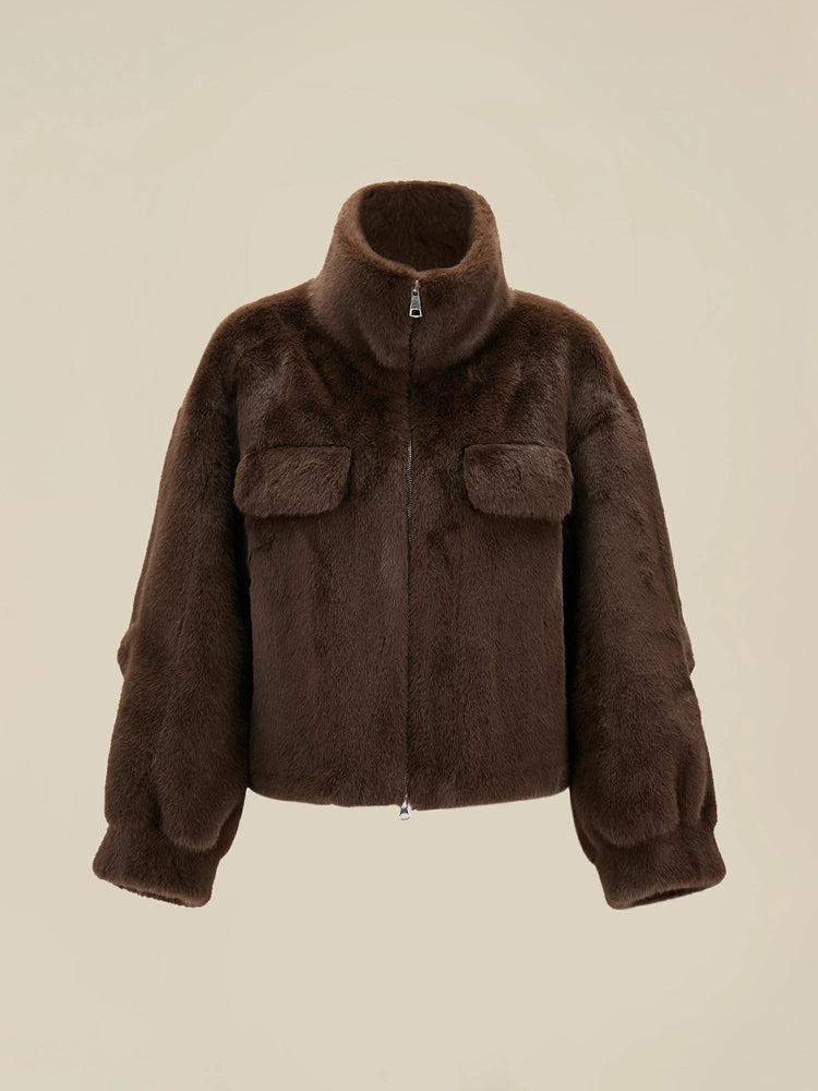 (FINAL SALE)Lapel Long Sleeve Eco-Friendly Fur Coat