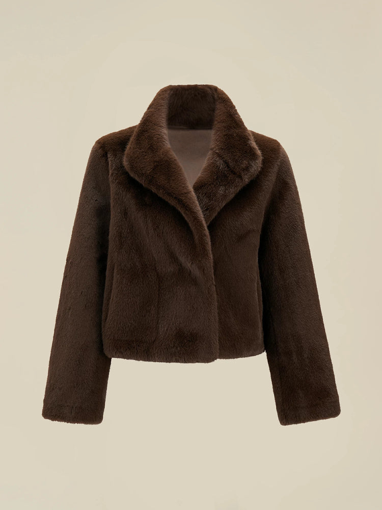 (FINAL SALE) Women's Lapel Eco-friendly Fur Short Coat