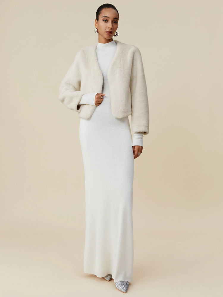 (FINAL SALE)V-Neck Long Sleeve Eco-Friendly Fur Short Coat