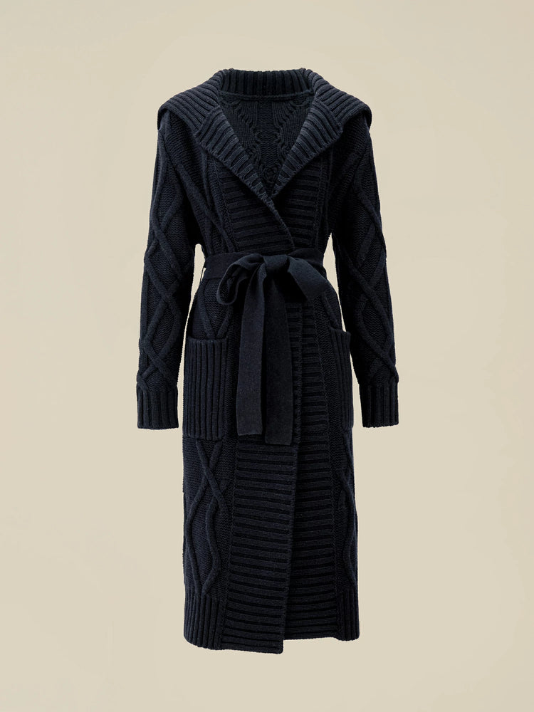 (FINAL SALE) 64% Wool Lapel Long Sleeve Knit Long Cardigan