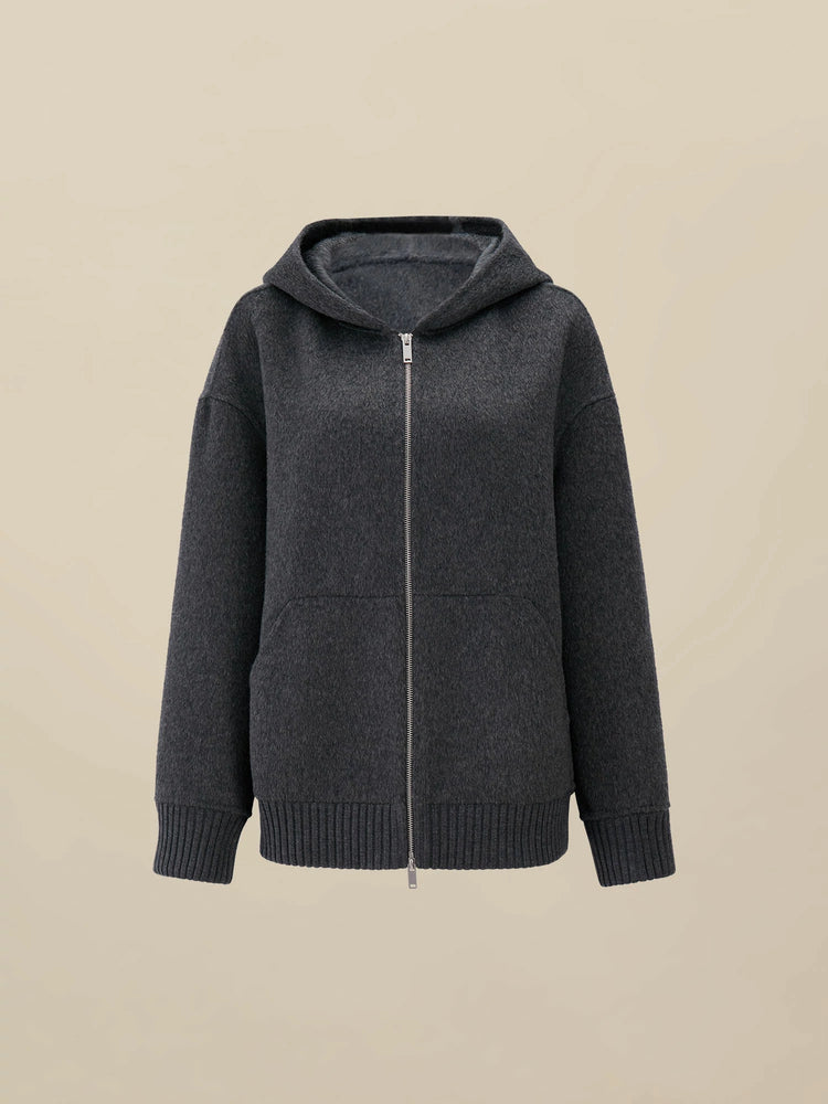 (FINAL SALE)70.9% Wool Hooded Zipper Short Coat