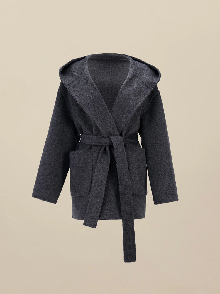 Amoretu 70.9% Wool Hooded Long Sleeve Coat