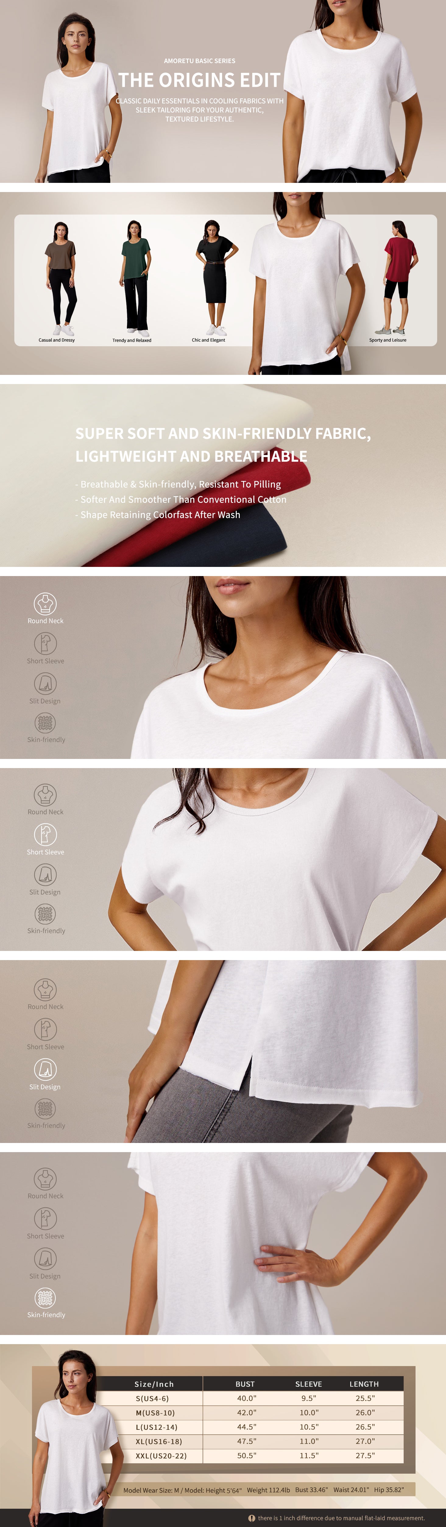 Amoretu 70% Cotton Round Neck Casual Short Sleeve Top