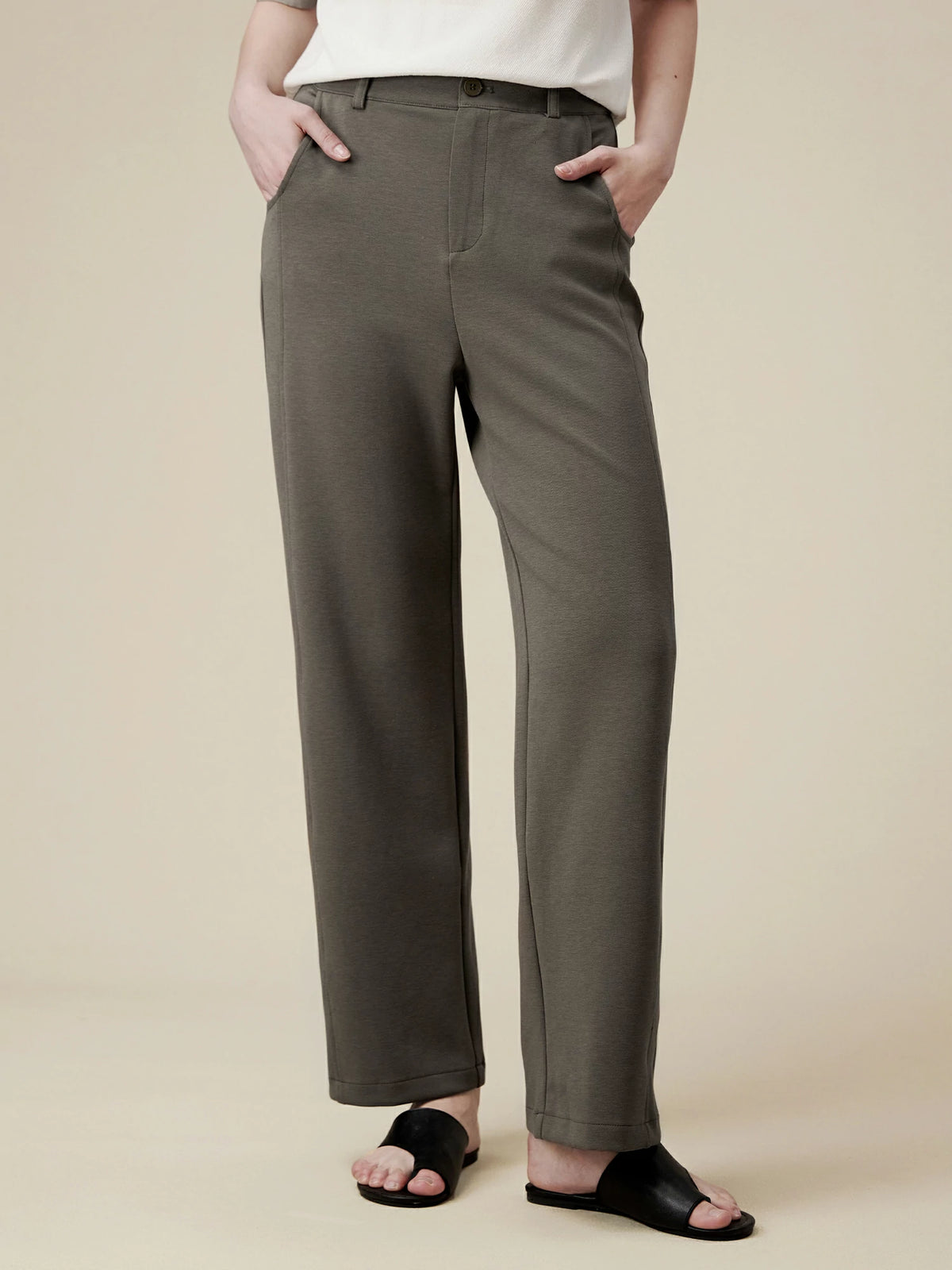 Amoretu Lyocell & Cotton Stretch Straight Pants