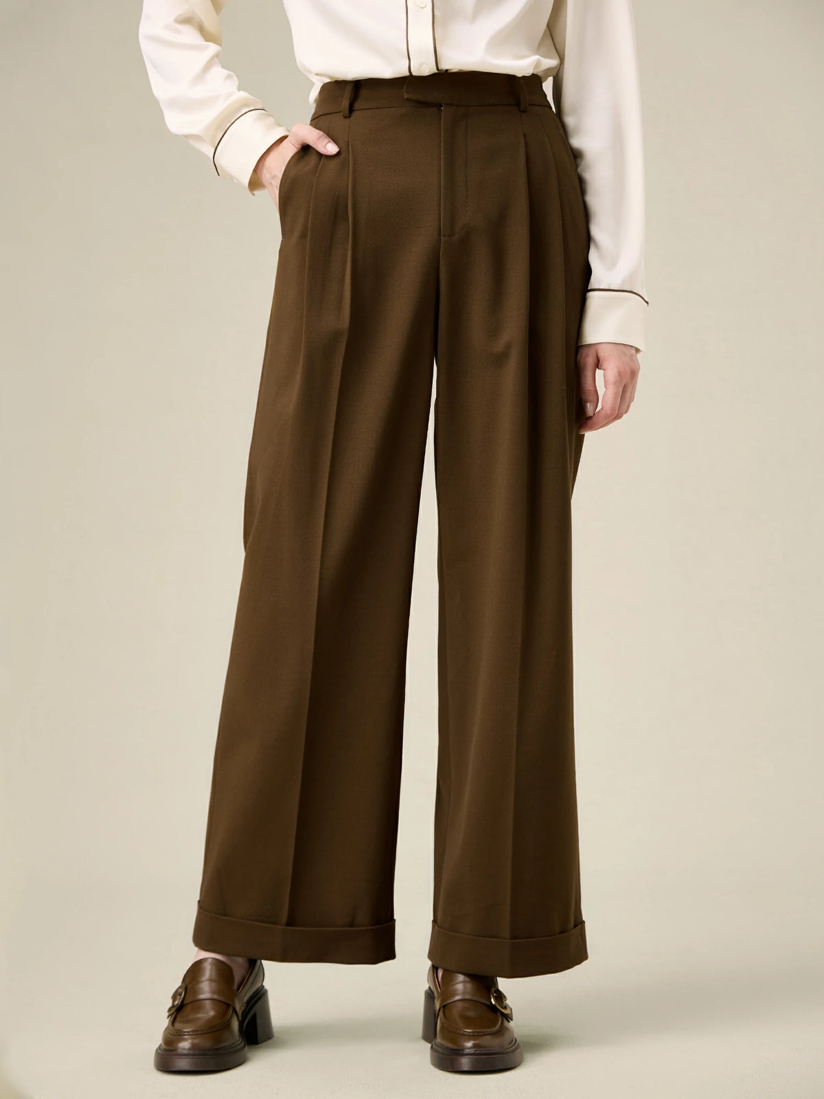 Amoretu Women's Wool Loose Fit Wide-Leg Casual Pants