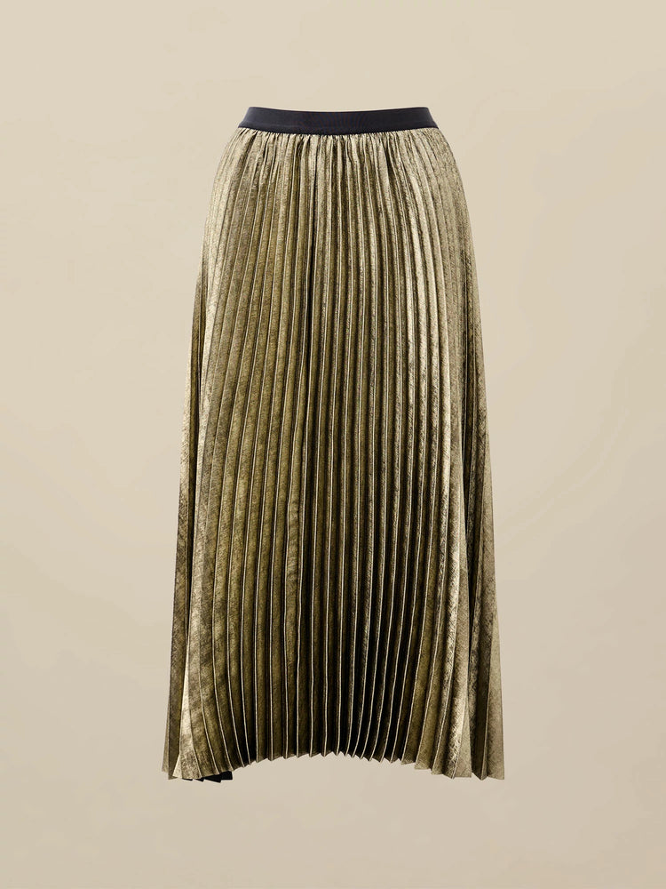 (FINAL SALE) Elastic Waist Satin Pleated A-Line Skirt