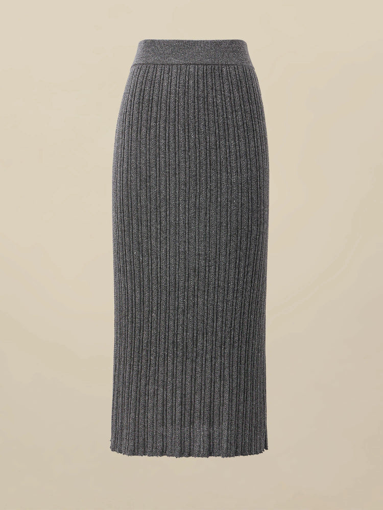 Amoretu Women's Gold Silver Yarn Straight Knit Skirt