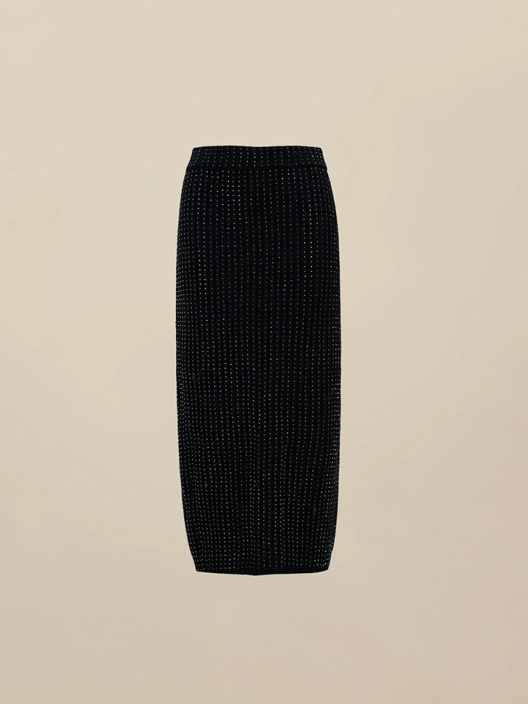 (FINAL SALE) 100% Wool Rhinestone Embellished Knit Skirt