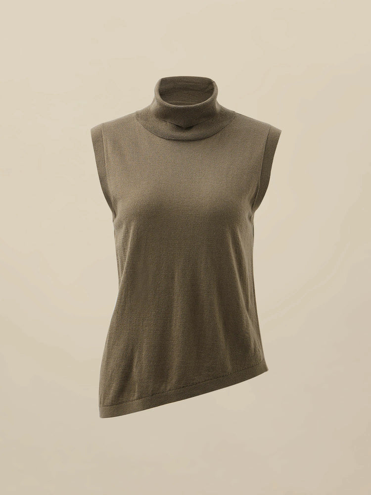 Amoretu Wool Sleeveless Turtleneck Knitted Sweater Tank Top
