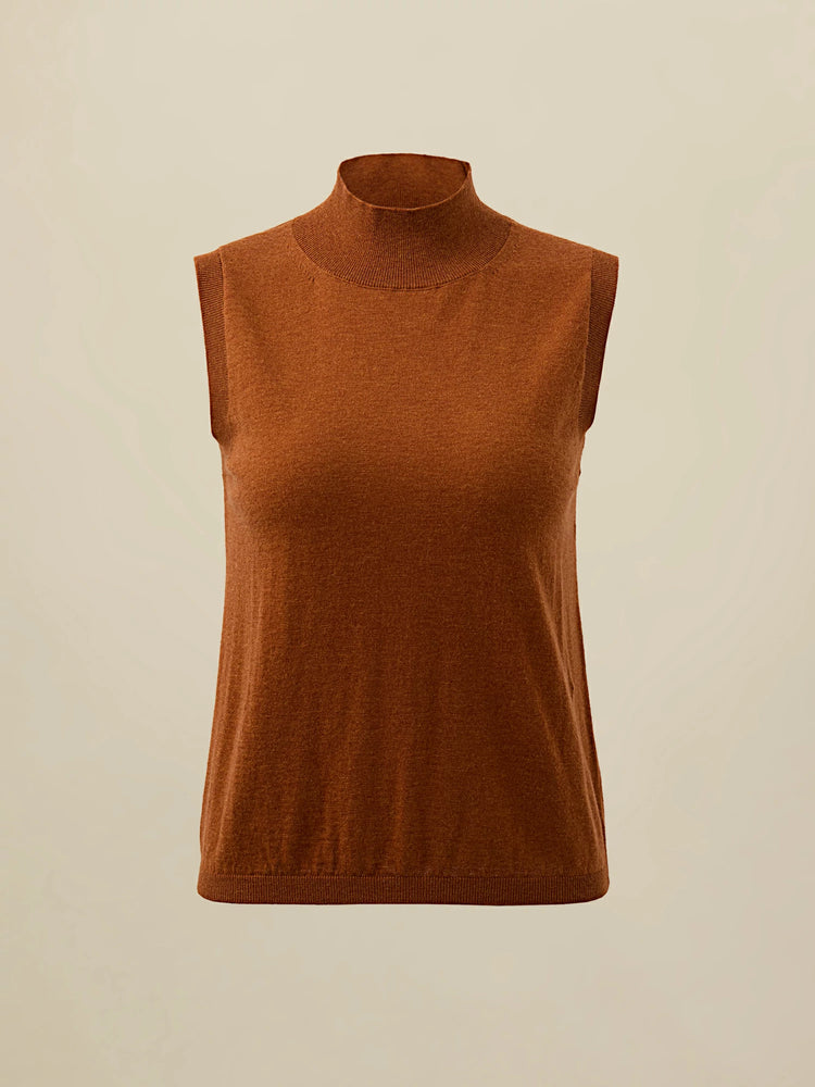 Amoretu Wool Mock Neck Sleeveless Sweater Vest Top