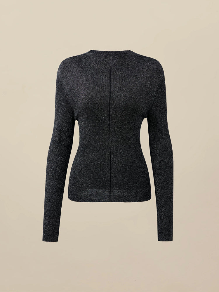 Amoretu Silver Yarn Stand Collar Sweater Top