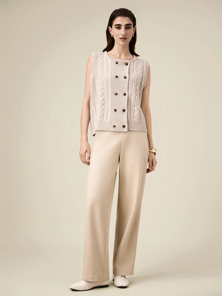 Amoretu 100% Wool Double Breasted Sleeveless Sweater Vest