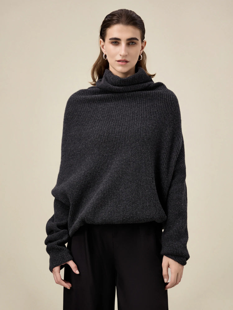 Amoretu 100% Wool Turtleneck Drop-Shoulder Sweater