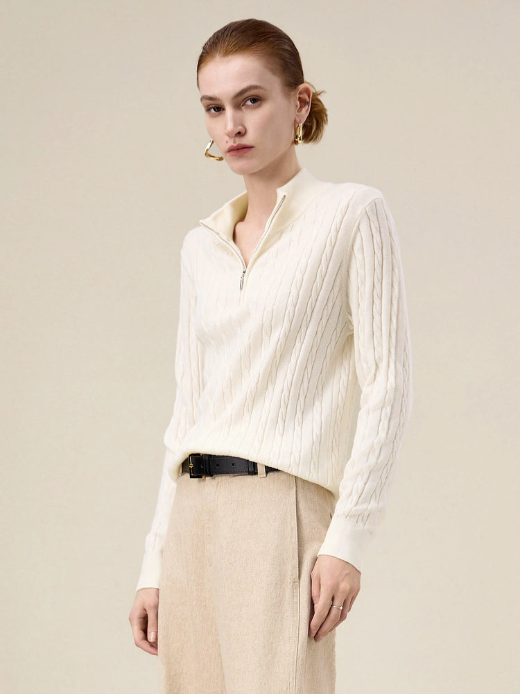 (FINAL SALE)Wool Half Turtleneck Zipper Knit Sweater