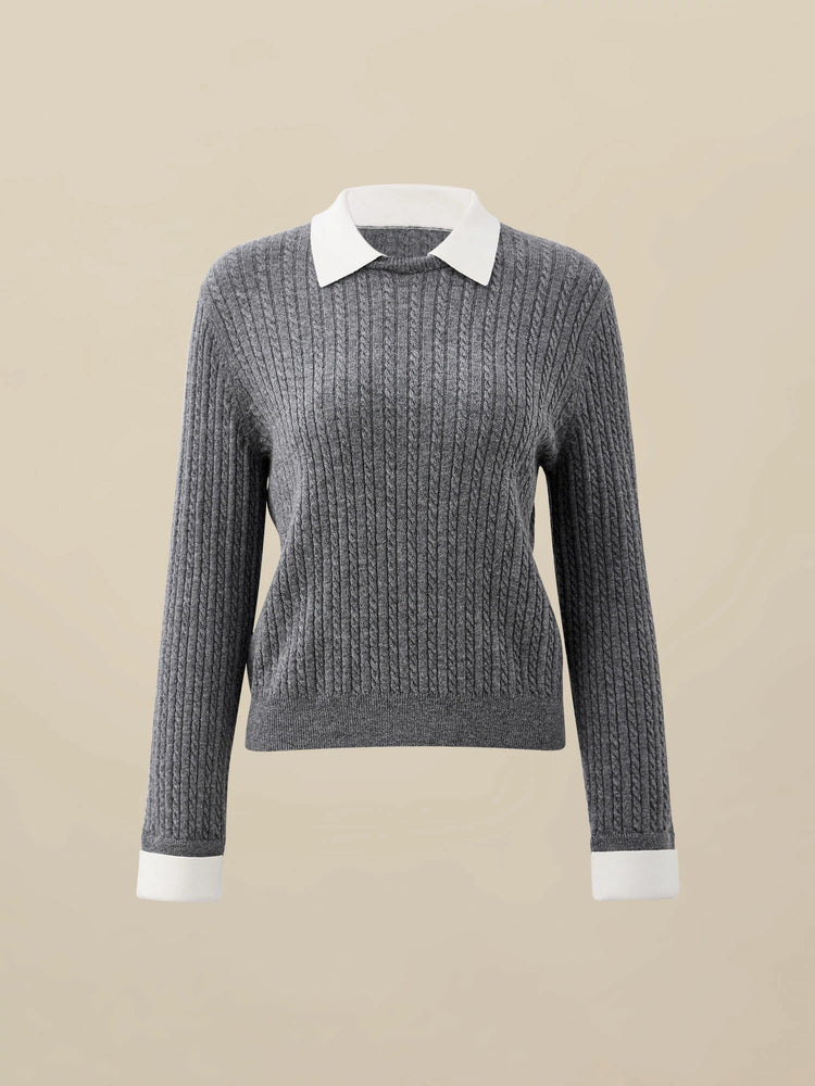 Amoretu Women's 100% Wool Lapel Cable Knit Sweater