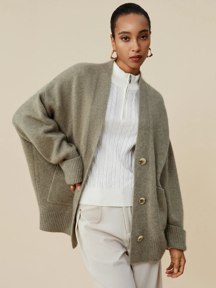 (FINAL SALE)Wool & Cashmere V-Neck Long Sleeve Knit Cardigan