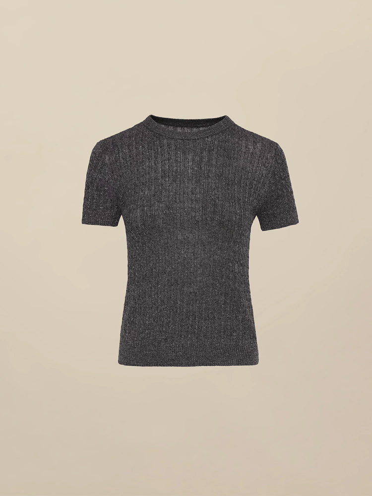 Amoretu Wool Short Sleeve Sequin Knitted T-Shirt