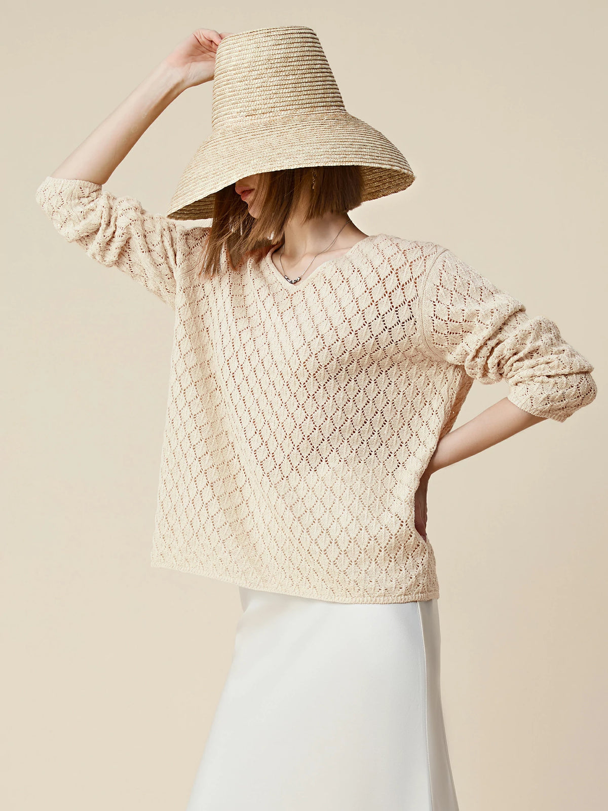 Amoretu Lyocell & Linen Sequin Knitted Top
