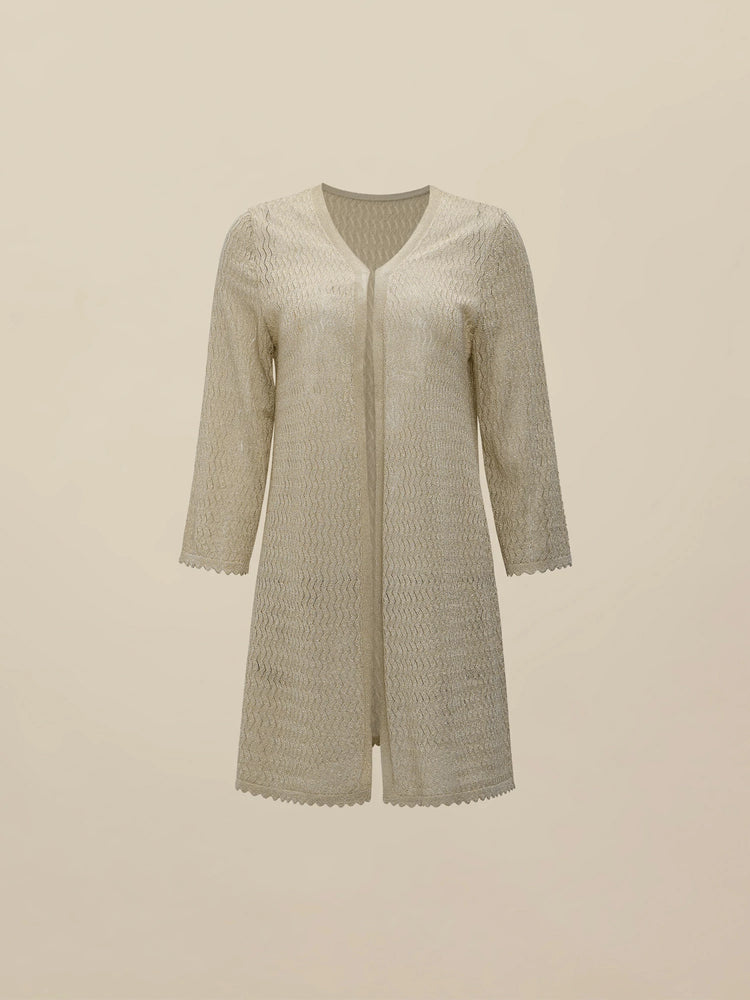 (FINAL SALE)Gold Silver Yarn Mid-Sleeve Simple Cardigan