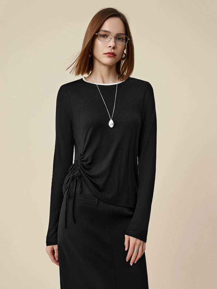 Amoretu Lyocell & Wool Drawstring T-Shirt