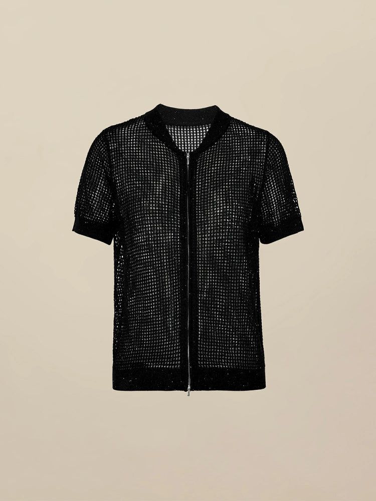 Lyocell & Linen Baseball Collar Sequin Cardigan