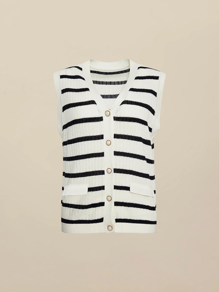 (FINAL SALE)Lyocell & Linen Sleeveless Striped Vest