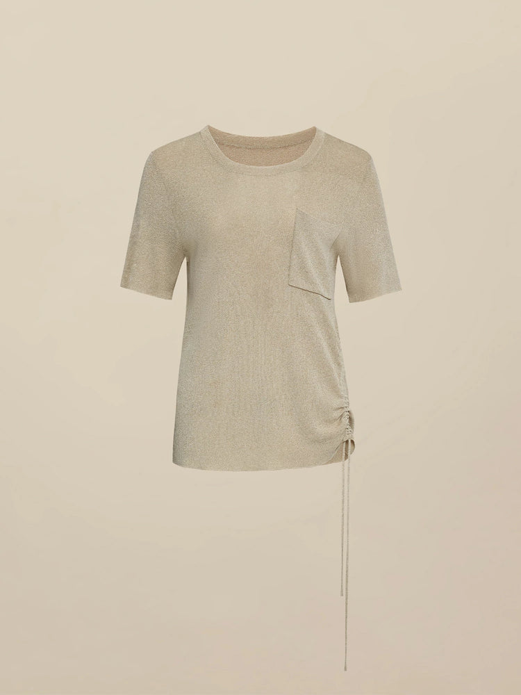 Amoretu Round Neck Short Sleeve Drawstring Top