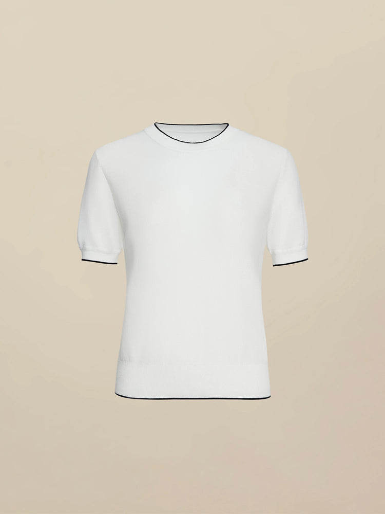 Amoretu Tencel Round Neck Contrast Trim Top