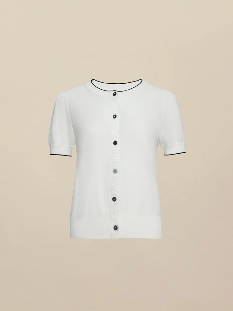 Amoretu Tencel Round Neck Contrast Cardigan