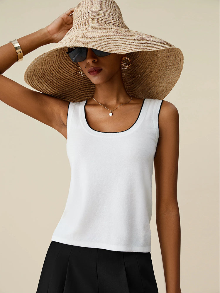 Amoretu Tencel U-Neck Contrast Trim Vest