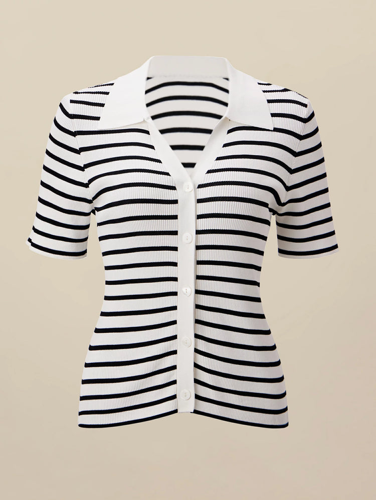 Amoretu Striped Knitted Slim-Fit Cardigan