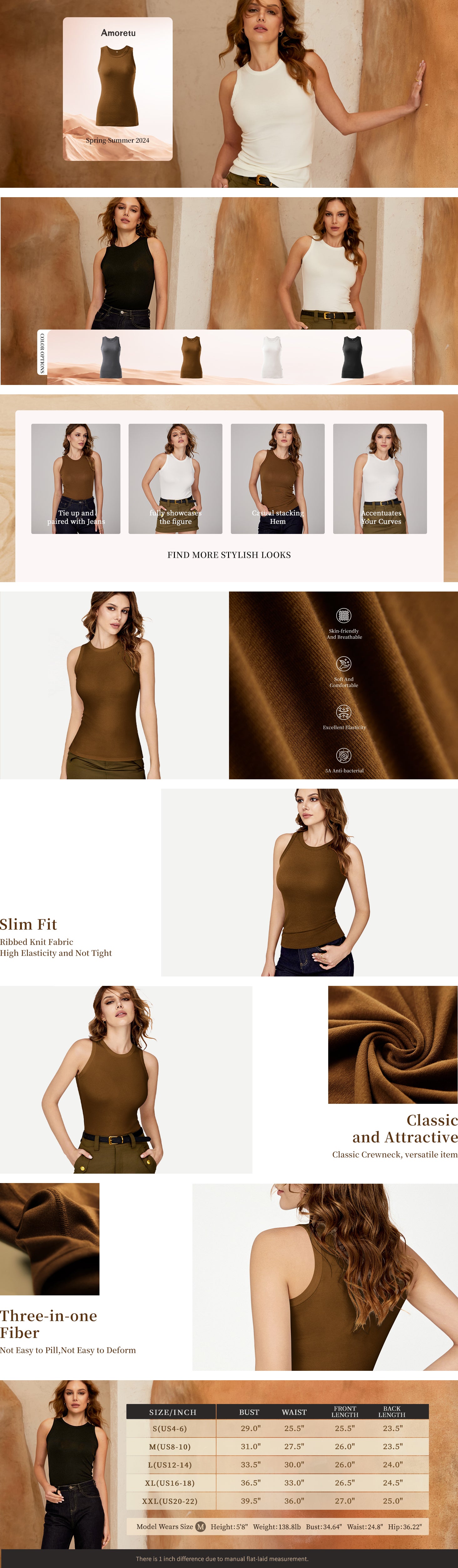 Amoretu 28% Cotton Small Round Neck Tight-Fit Sleeveless Tank Top
