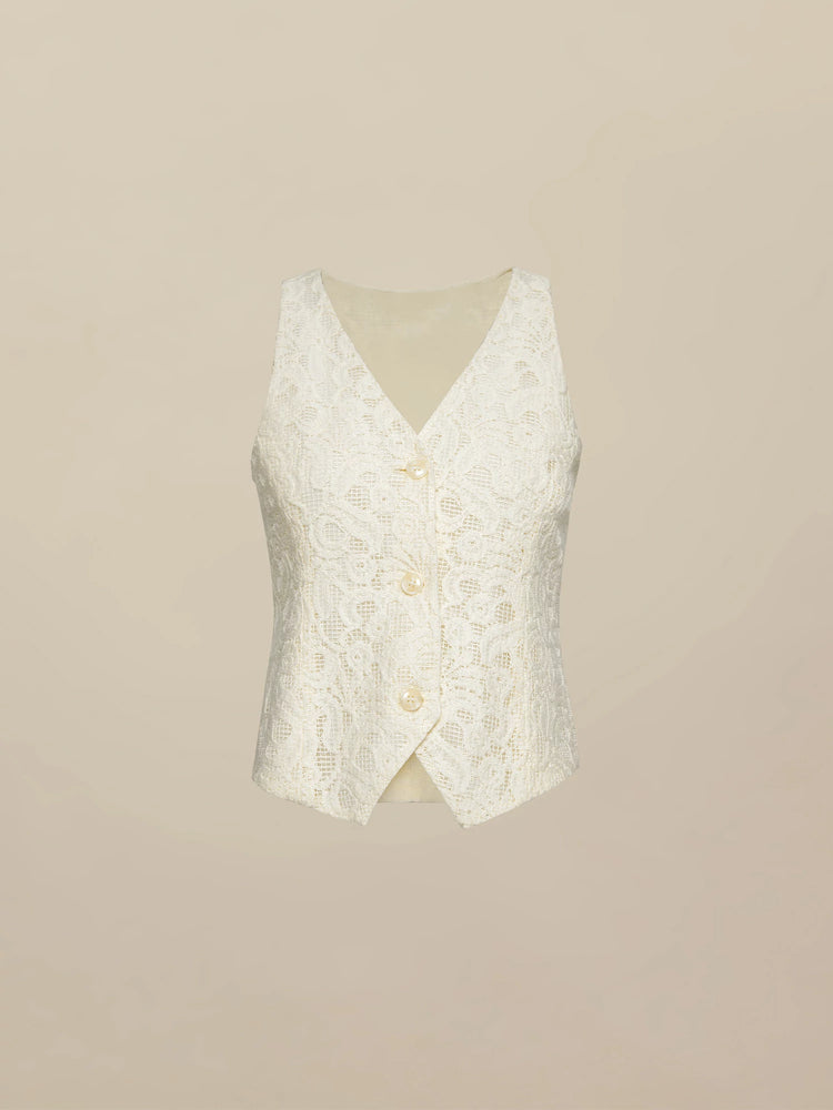 Amoretu 70% Cotton V-Neck Embossed Lace Vest