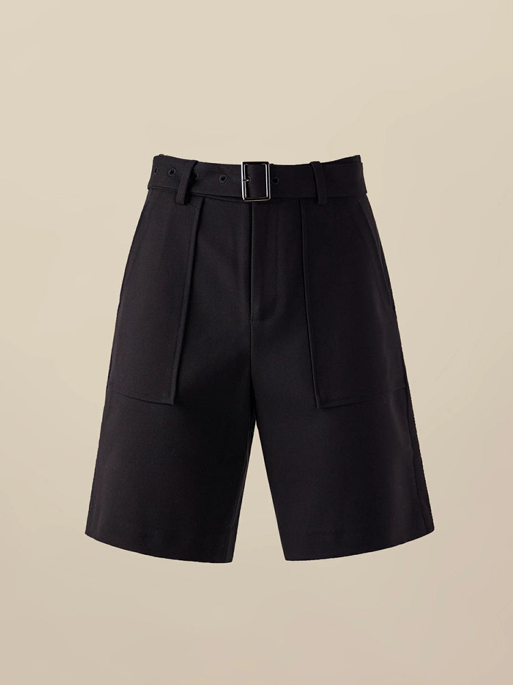 Amoretu Wool High Waist Bermuda Shorts With Pockets
