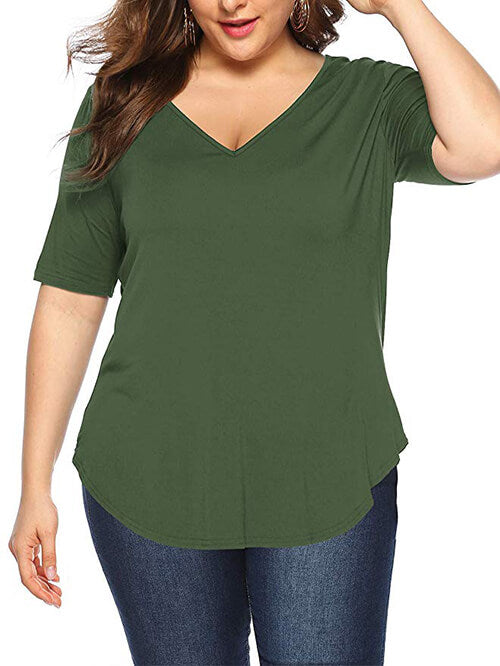 Army Green Womens Blouses Plus Size V Neck