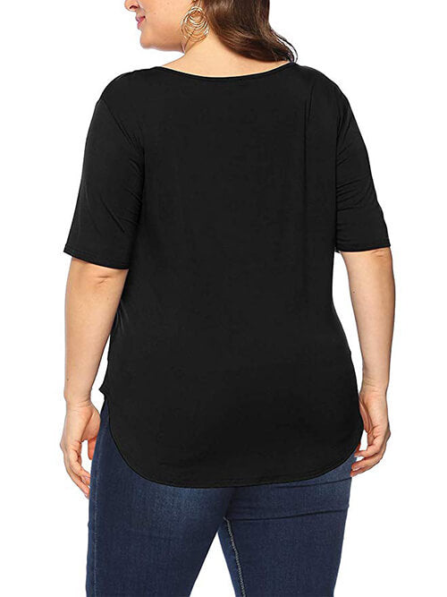 Black V Neck T Shirts Casual Blouse Plus Size