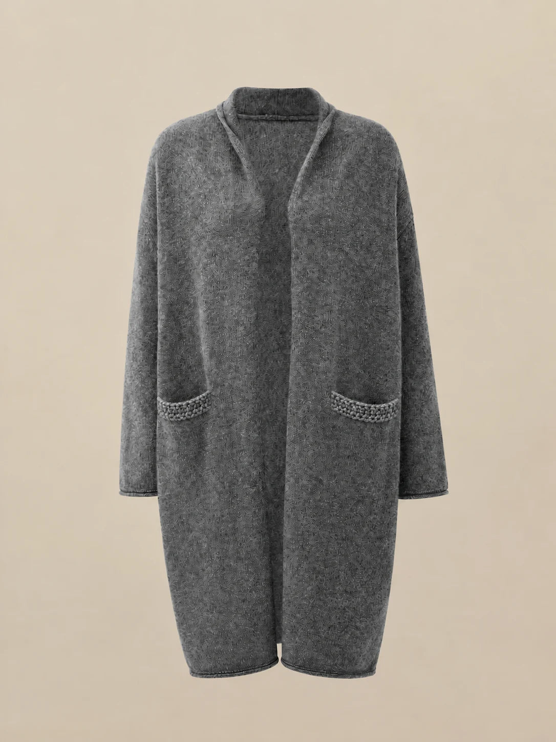 The Studio Cardigan with hand-crocheted pocket inserts