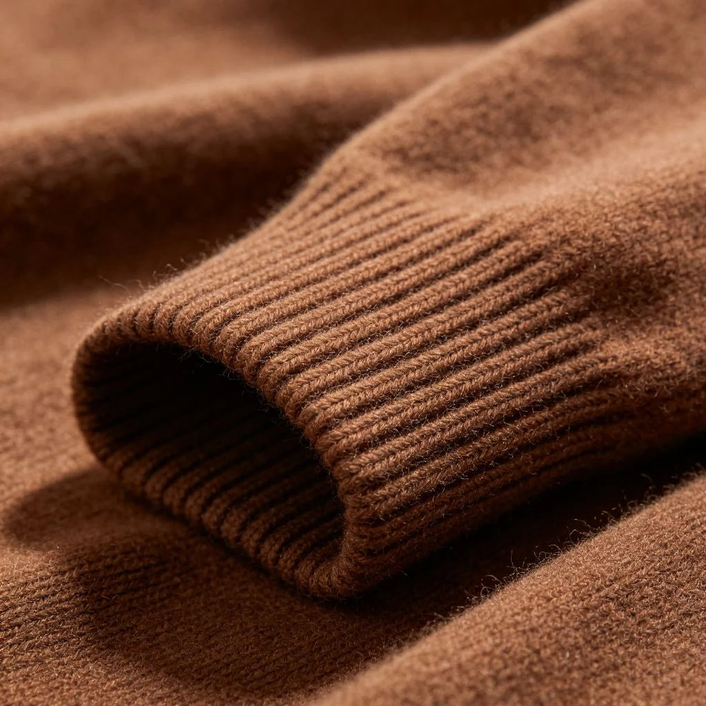 A close-up of a ribbed cashmere cuff
