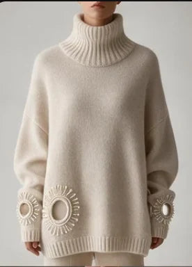 Sculpted floral handwork in tonal yarn